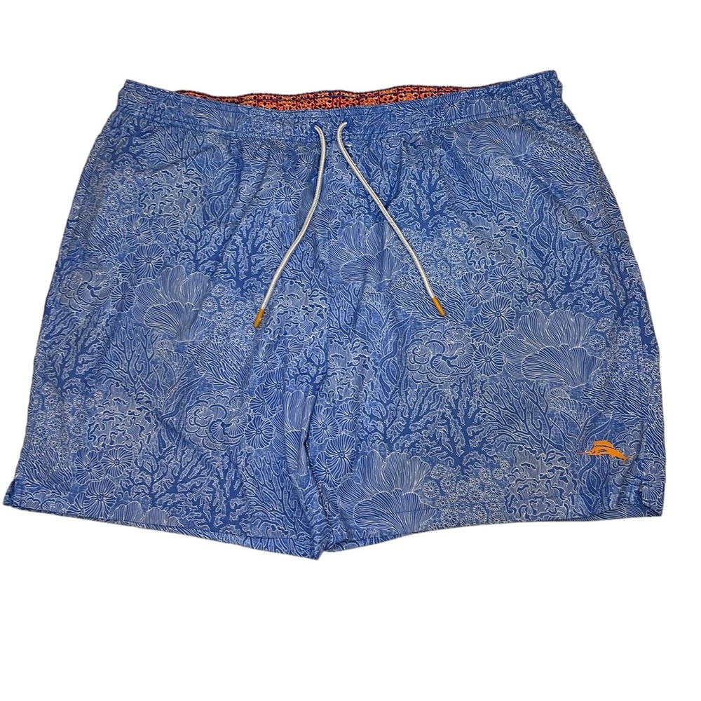 Tommy Bahama Men’s Naples Coral Coast swim trunks blue print orange trim - XXL